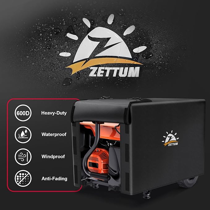 Zettum Generator Cover 35 Inch - 600D Outdoor Generator Covers Heavy Duty Waterproof, Small Outside Equipment Cover for DuroMax, Westinghouse, Champion, Predator, Honda Portable Generator 5000-12000W