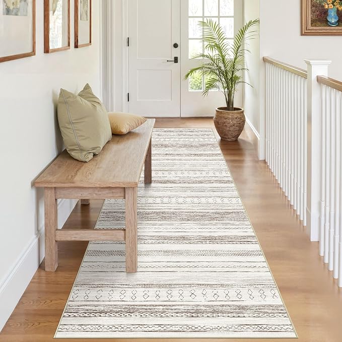 Tortania Area Rug 2x6 Runner Rugs - Washable Soft Neutral Boho Moroccan Farmhouse Rug Indoor Floor Carpet for Living Room Bedroom Kitchen Entryway Under Dining Table Home Office Decor - Cream Brown