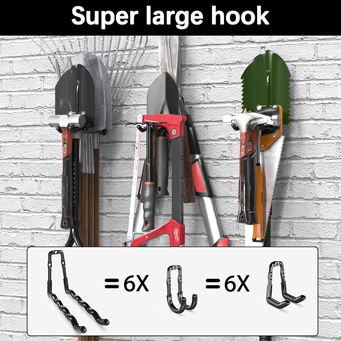 3-H Super Heavy Duty Garage Wall Hooks 18 Pack, One-Piece Construction Garage Wall Hooks, Garage Hanger & Organizer Wall Mount for Ladders, Bikes, Chairs, WeedEaters, Shovels, Garden Tools (Black)