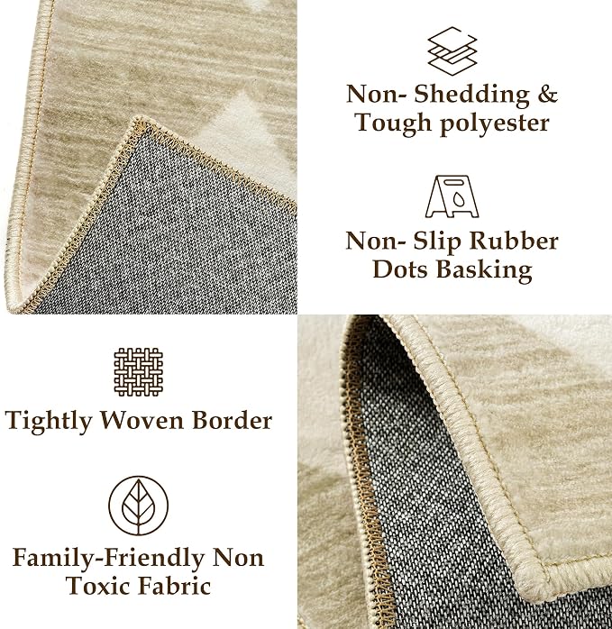2'6x12 Washable Runner Rug Kitchen Beige Non Slip Checkered Carpet | Soft, Low Pile, Easy Clean, Diamond Pattern for Hallway, Entryway, Laundry Room, Bathroom, Modern Neutral Decor