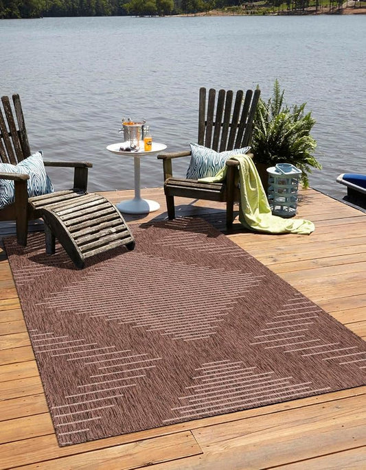 Unique Loom Outdoor Modern Collection Area Rug - Tambor (2' x 3' Rectangle Brown/Ivory)