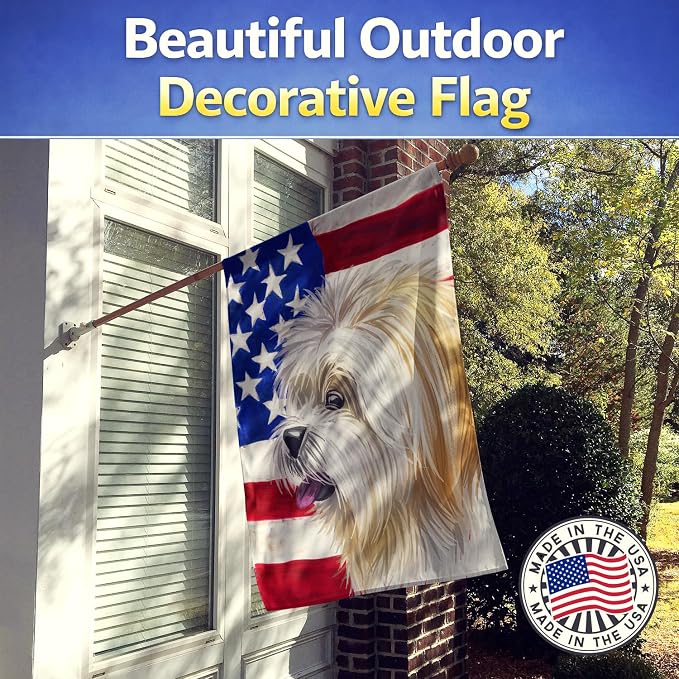 Caroline's Treasures CK6607CHF Lhasa Apso American Flag House Flag Large Porch Sleeve Pole Decorative Outside Yard Banner Artwork Wall Hanging, Polyester, House Size, Multicolor