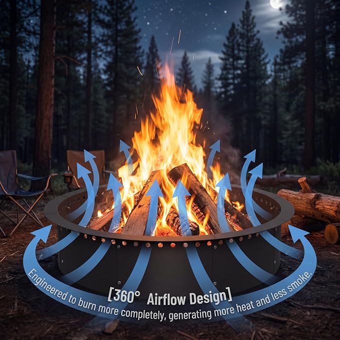 39 Inch Fire Pit for Outside Wood Burning, Heavy Duty Steel Outdoor Firepit with Air Vent Design, Large Rust Resistant Backyard Bonfire Pit for Patio Camping Garden Gatherings