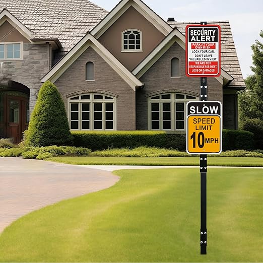 8 Ft Sign Post for Outside, Heavy Duty Yard Signs Stakes, 96 inch Metal Lawn Pole with Holes for Events, Parking, Garage, Bar, Easy Assembly,Rust-Resistant Durable DIY 1Pcs Black