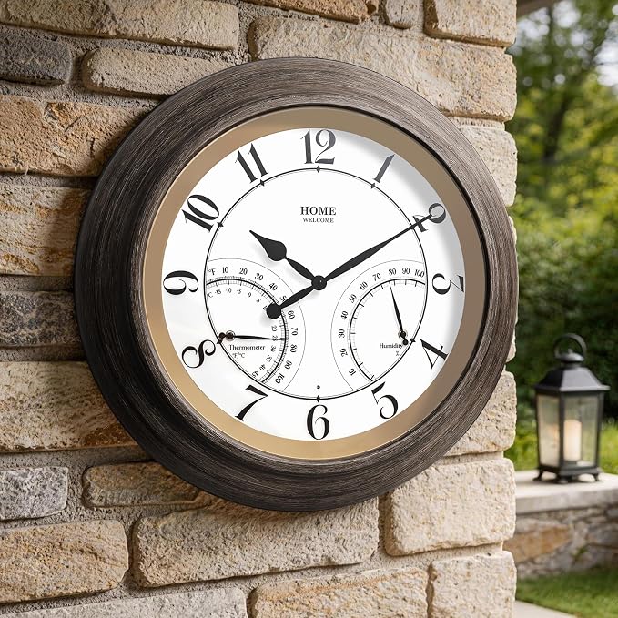 Pytha Sight 24 Inch Outdoor Clocks Waterproof, Large Easy-to-Read Illuminated Outdoor Wall Clock with Smart Light Sensor, Silent Large Outdoor Clock for Patio, Pool,Porch,Garden,Backyard