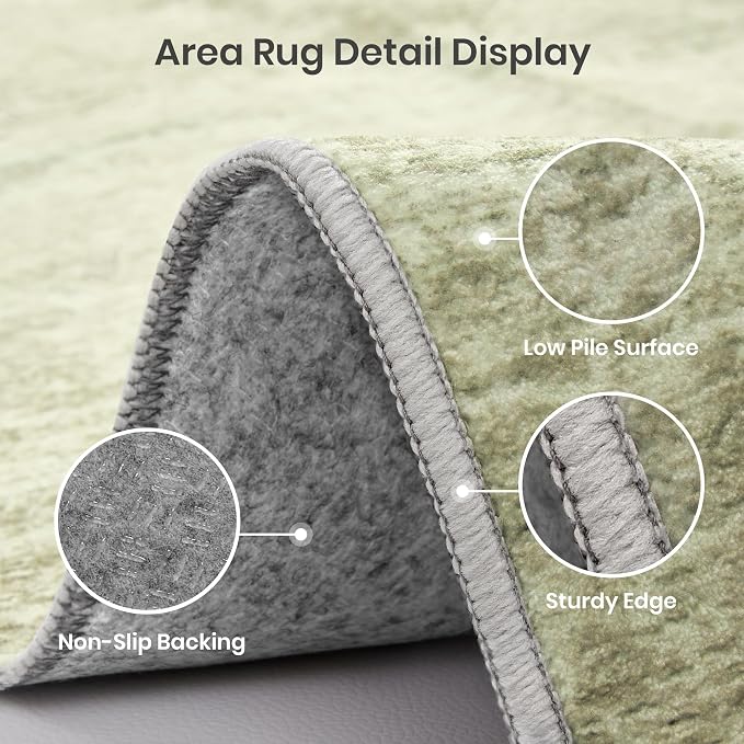 Valenrug 8x10 Area Rugs for Living Room, Large Washable Rug Non Slip Green | Soft Low Pile, Thin & Lighweight Carpet, Folable Stain Resistant Modern Indoor Floor Mat for Bedroom, Dining Room, Home Decor