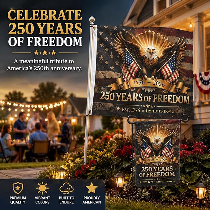 Defresit American Flag 3x5 Set – 250th Anniversary Flag USA, American Flags for Outside with 12x18 Garden Flag, Double-Sided 3-Layer Polyester, 1776–2026 America 250 Merchandise for 4th of July Decorations