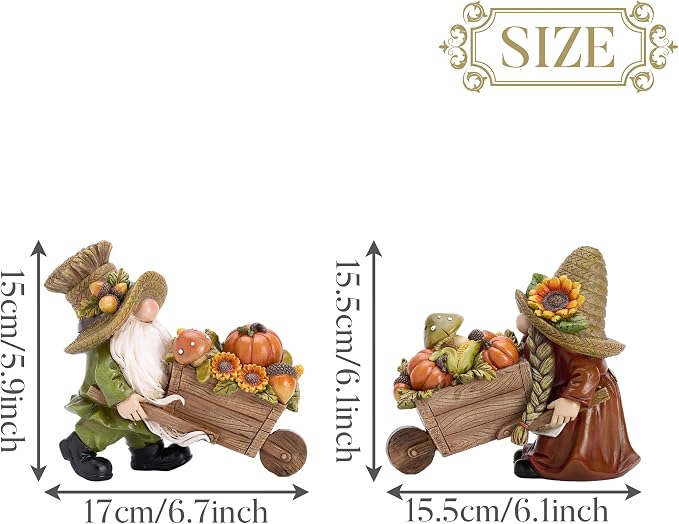 Valery Madelyn Fall Decorations for Home, 2 Pcs Fall Gnomes Decor for Table Indoor Outdoor, Resin Thanksgiving Decorations Garden Pumpkins Figurines for Autumn Harvest Porch Tiered Tray Mantel, 6"