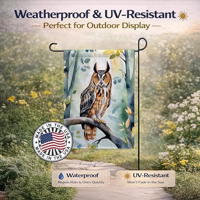Caroline's Treasures LongEared Owl Garden Flag Mailbox Flag Decorative Yard Flag Banner Outside Patio Artwork Yard Flower Beds, Garden Size, Multicolor