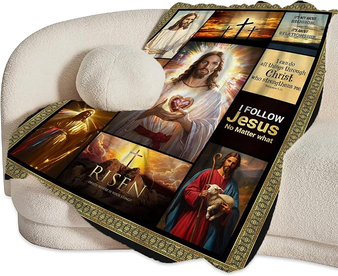 Jesus Throw Blanket Cozy Plush Christian Religious Gifts Blankets Flannel Fleece Lightweight Fuzzy Blanket for Girls Women Men Boys 60"X50"