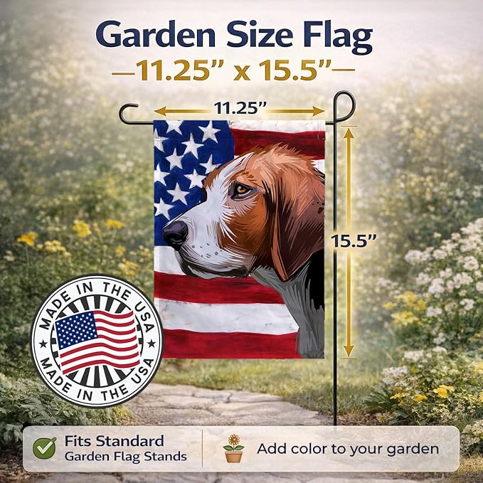 Caroline's Treasures CK6523GF Finnish hound Dog American Flag Garden Flag Mailbox Flag Decorative Yard Flag Banner Outside Patio Artwork Yard Flower Beds, Garden Size, Multicolor