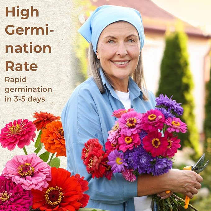 16000+ Zinnia Flower Seeds for 2026-7+ Color Mix, High Germination Rate, Perfect for Gardens, Mix Zinnia Wildflower Seeds, Mixed Colors and Large Blooms, Easy to Grow, Large 4 Ounce Packet