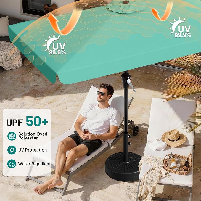 AreShark 8 X 10 FT Large Rectangular Patio Umbrella with Valance, Outdoor Table Market Umbrella w/Crank & 8 Ribs, Rectangle Outdoor Umbrellas for Garden, Deck, Yard and Poolside, Sky Blue