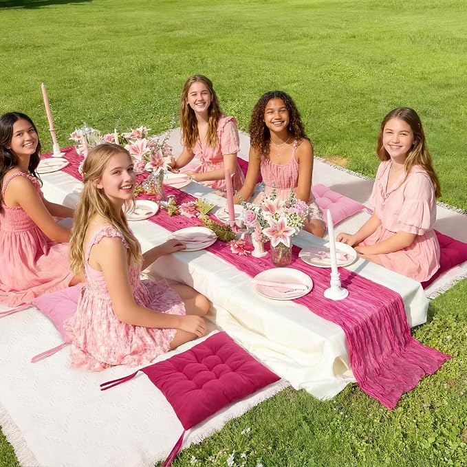 Extra Large Outdoor Picnic Blanket with Table Runner and Floor Pillow Cushion for Picnic Wedding Birthday Baby Shower Backyard Decor(91 x 71'',Rose Red,8 Pcs)