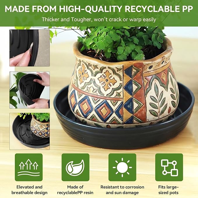 10Pack Plant Saucer 11 inch, Heavy Duty Flower Pot Saucers, Plant Pot Saucers Bulk, 1.5'' Deeper Plant Trays for Pots Durable Drip Trays for Potted Plants, Plant Saucers for Outdoors and Indoors