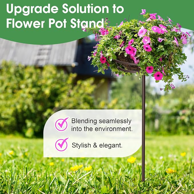 Tellingyou 4 Pack Adjustable Outdoor Flower Pot Stand, Metal Outdoor Plant Stands, Spring Summer Versatile Plant Stand Garden Stake for Display Plants, Elegant Solution for Landscaping Decor (Brown)