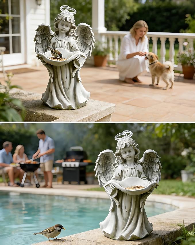 Solar Angel Statue with Bird Feeder for Outdoor Garden Decor | for Patio, Yard, Lawn, Balcony, Gift for Mother, Grandmother, Women