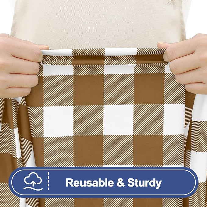 Smiry Picnic Table Cover with Bench Covers, Waterproof Elastic Fitted Tablecloths for 8 Foot Rectangle Tables, Washable Buffalo Plaid Tablecloth for Camping, Outdoor (Brown & White, 30"x96")