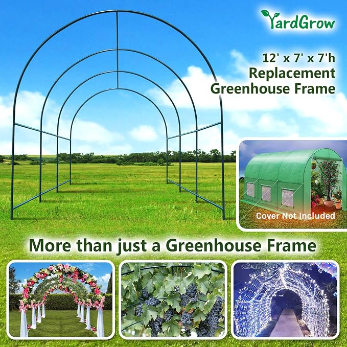 YardGrow Greenhouse Frames for Larger Hot Garden House Support Arch Frame Climbing Plants/Flowers/Vegetables Outdoor (12x7x7 FT)