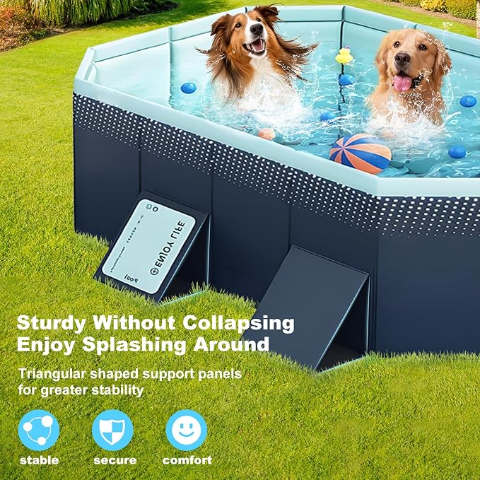 Large Foldable Swimming Kiddie Pool 83"x 55"x 22",Hard Plastic Square Pool for Kids & Dogs, Reinforced Sidewalls for Backyard Use (Blue,83")
