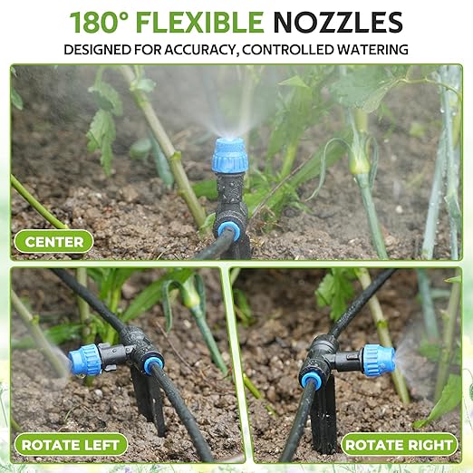 HIRALIY 118FT Drip Irrigation Kit, Quick-Connect Garden Watering System with 30 Adjustable Misting Nozzles and 1/4 in Tubing for Greenhouse Rows, Hanging Plants, Raised Beds & Patio Gardens