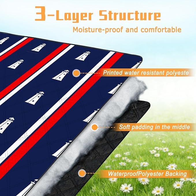 79" x 118" Picnic Blanket Extra Large,Waterproof Sandproof Foldable Outdoor Blanket Beach Blanket Ocean Picnic Mat for Camping,Lawn,Park(Lighthouse)