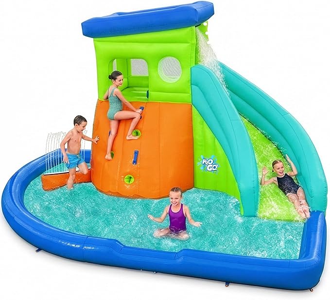 H2OGO! HydroHangout Kids Inflatable Water Park With Heavy-Duty Blower | Inflatable Water Slide, for Kids Ages 5+, 2-Minute Inflation, Durable Material, Sprinkler Wall, Shaded Clubhouse, Splash Pool