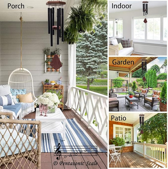 Small Wind Chimes for Outside, Wind Chimes Outdoor Tuned Soothing Melody, Wind Chime for Mom/Housewarming, Black WindChimes Outdoors Decoration.