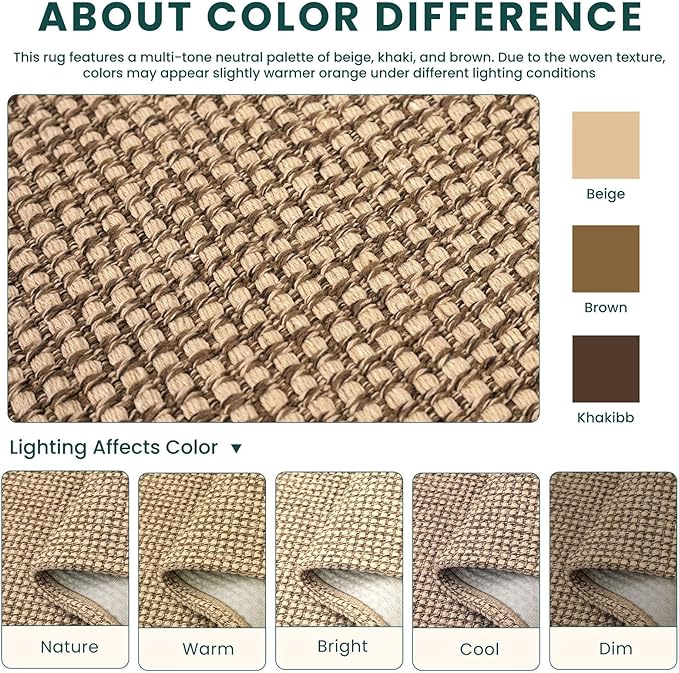 KOZYFLY Washable Area Rug 6x9 ft Rubber Backed Non Slip Rugs for Living Room Braided Cotton Bedroom Rug Woven Office Rugs Indoor Floor Carpets for Dining Bedroom Living Room, Orange Beige/Tan/Brown
