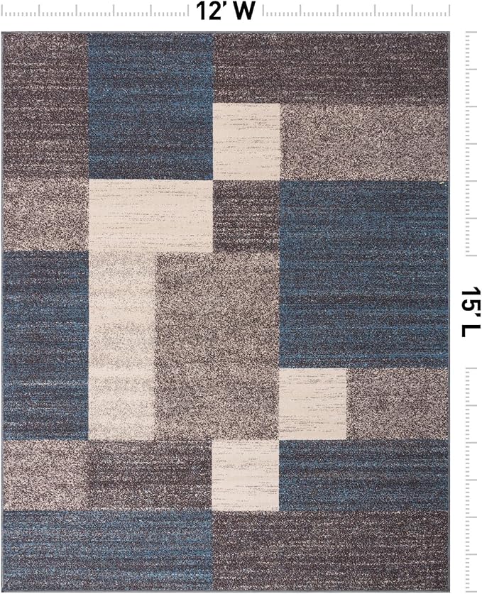 Rugshop Geometric Boxes Non-Slip Contemporary Area Rug Blue 12' x 15' | Non-Shedding, Rectangular, Size 12' x 15', Living Room, Bedroom, Dining Room, Home Office, Kitchen, Entryway, Hallway
