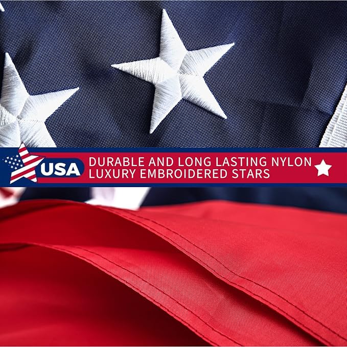 Large 6x10 FT American Flags for Outside,High Wind Durable USA Flag Outdoor, Embroidered Stars,Sewn Stripes,3 solid brass grommets,Heavy Duty Nylon All Weather US Flag