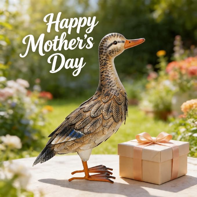 Shorayn Metal Duck Garden Statue, Life-Size Iron Hen Mallard, Handmade Gray Duck Yard Decor, Indoor Outdoor Ornament, Gift for Housewarming/Mother’s Day/Christmas
