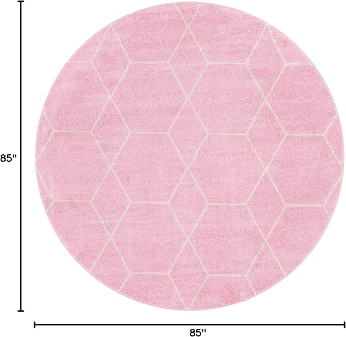 Unique Loom Trellis Frieze Collection Area Rug - Geometric (7' Round, Light Pink/ Ivory)