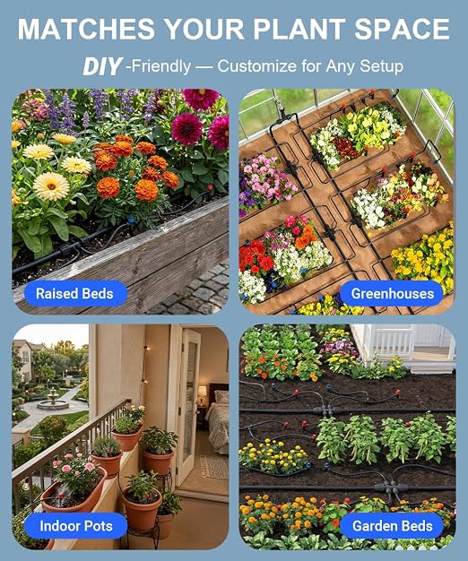 1/2" Drip Irrigation System Kit with 40 Adjustable Nozzles, PE UV-Resistant | Quick-connect, 2X Lifespan of PVC , Leak-Proof for Indoor Pots, 40FT 1/2" Main tube+ 197FT 1/4" Tube, 4 Nozzle Types