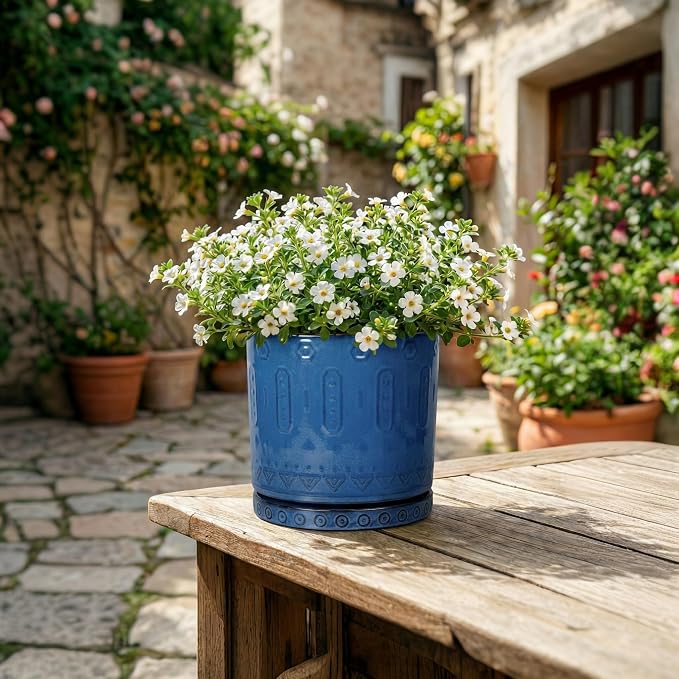 Eightpot Ceramic Plant Saucer, Plant Water Catcher Tray for Indoor Outdoors, 5.6 Inch Plant Pot Saucers, Round Plants Plates to Catch Water, Boho Decorative Plants Dishes to Catch Water, Blue