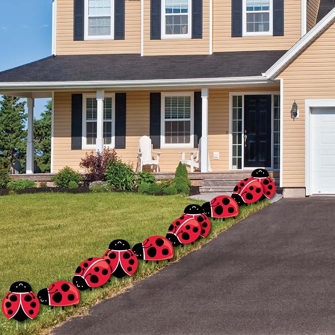 Big Dot of Happiness Happy Little Ladybug - Lawn Outdoor Baby Shower or Birthday Party Yard Decorations - 10 Piece