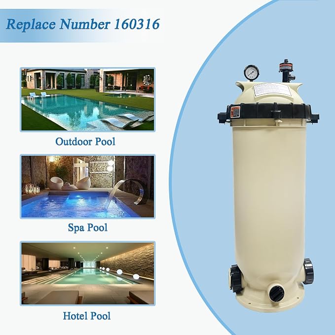 EC-160316 Cartridge Pool Filter,100 Square Feet 100 GPM | Fit for Pentair Clean & Clear CC100 Pool Spa,Almond
