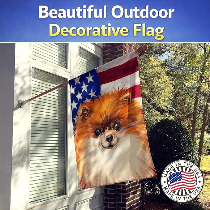 Caroline's Treasures CK6538CHF German Spitz Dog American Flag House Flag Large Porch Sleeve Pole Decorative Outside Yard Banner Artwork Wall Hanging, Polyester, House Size, Multicolor