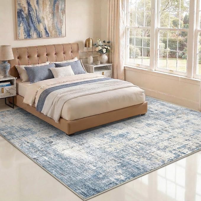 10x14 Area Rugs Washable Modern Abstract Living Room Bedroom Rug | Non Slip Soft Carpets Coastal Indoor Floor Stain Resistant Large Carpet for Bedroom Dining Room Farmhouse Nursery Office
