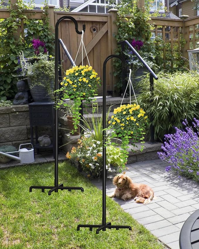 Breeze Touch 2Pack 92 Inch Adjustable Shepherd Hooks for Outdoor Outside, Heavy Duty with 7 Prongs Base, for Hanging Lantern, Hummingbird Feeder, Lightweight Plant, Wind Chime, Bird Feeder Hanger