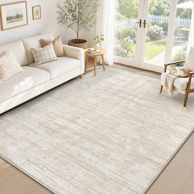 5x7 Area Rugs Living Room Rug: Washable Modern Abstract Rugs Neutral Non Slip Rug Soft Low Pile Indoor Bedroom Carpet for Nursery Office Dining Room Kids Room (Beige, 5'x7')