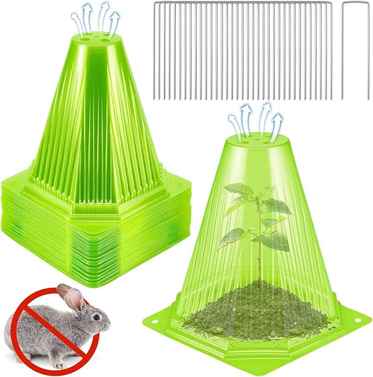 40PCS Garden Cloches for Plants with 80PCS Ground Stakes,Reusable Plant Bell Cover,Plastic Small Plant Seedling Protector Plants Cloches from Animals,Chickens, Birds,Snails & Frost,7.9" H X 6.7" D