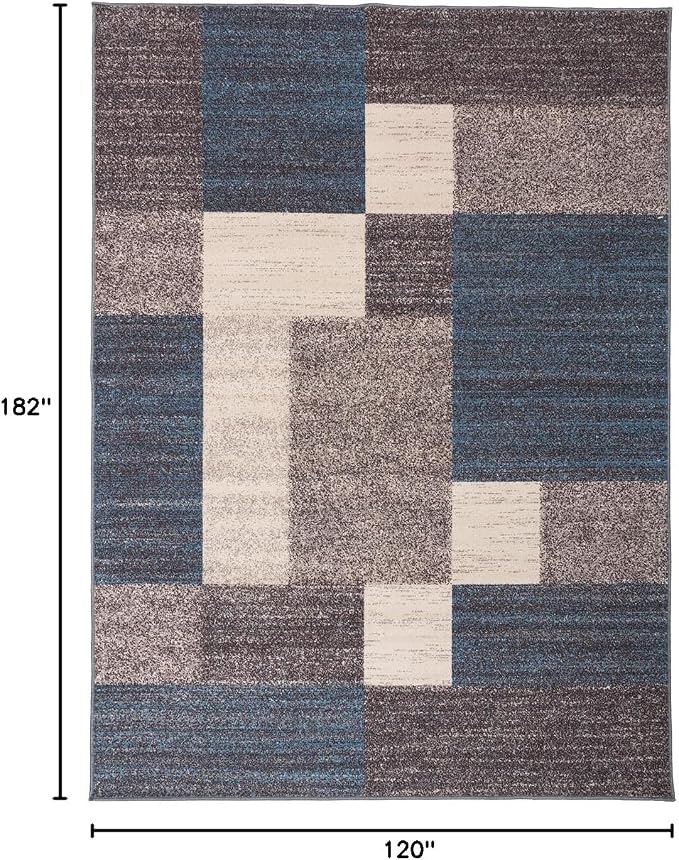 Rugshop Modern Boxes Non-Slip Living Room Bedroom Area Rug Blue 4' x 6' | Rectangular, Size 4' x 6', Dining Room, Home Office, Kitchen, Entryway, Hallway, Nursery, Kids Room, Guest Room, Under Table