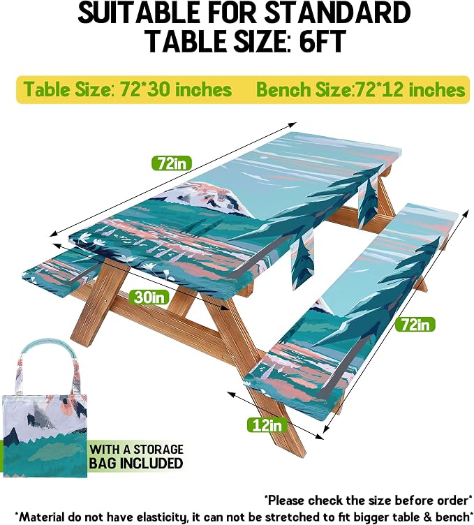 Picnic Table Cover with Bench Covers Elastic Table Cloth Cool Unique Fun Ideas Birthday Christmas Xmas Valentine's Day Camping Gifts for Camper RV Owner Camping Lovers Couple Women Men Mother Father
