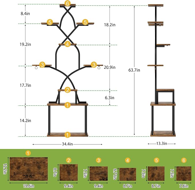 EVAWOO Plant Stand Indoor with Grow Lights - 7 Tier Indoor Plant Shelf, 64" Tall Plant Stands for Indoor Plants, Corner Metal Plant Stand, Plant Holder for Living Room, Porch, Black