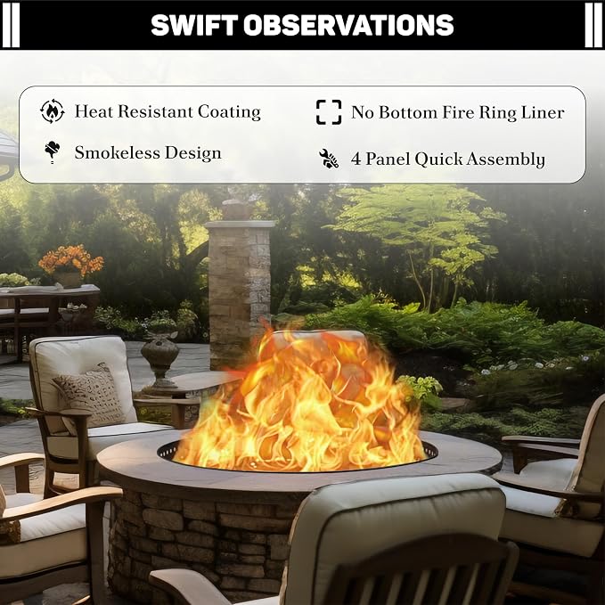 FEBTECH - 45" D x 10" H Outdoor Smokeless Fire Ring Insert - Steel Liner | Portable Heat Resistant Fire Ring for In-Ground or Above-Ground Setups, Camping Bonfires & Gatherings