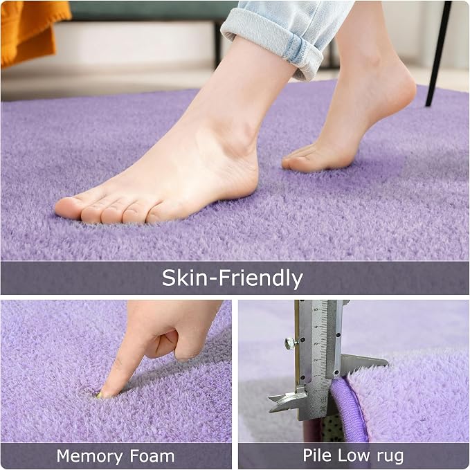Keeko 2x6 Area Rugs for Living Room,Soft Washable Memory Foam Bedroom Rug | Indoor Throw Rug Low Pile Minimalist Non Slip Carpet for Kids Nursery Classroom Dorm Room Home Decor Purple
