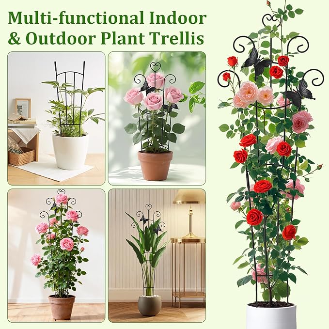 4 Pack Plant Trellis for Climbing Plants Indoor Outdoor, 33 Inch Expandable Metal Trellis for Potted Plants,Flowers Vine Ivy,Sturdy Climbing Plant Support for Indoor & Outdoor Houseplants with Ties