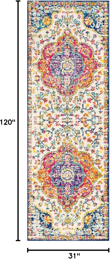 Livabliss Area Rugs - 3x10 Romaine Vintage Boho Fuchsia Mustard Blue Runner Area Rug for Living Room Bedroom - Floral Medallion Stain Resistant Carpet for Kitchen, Nursery, Office (2'7" x 10', Runner)