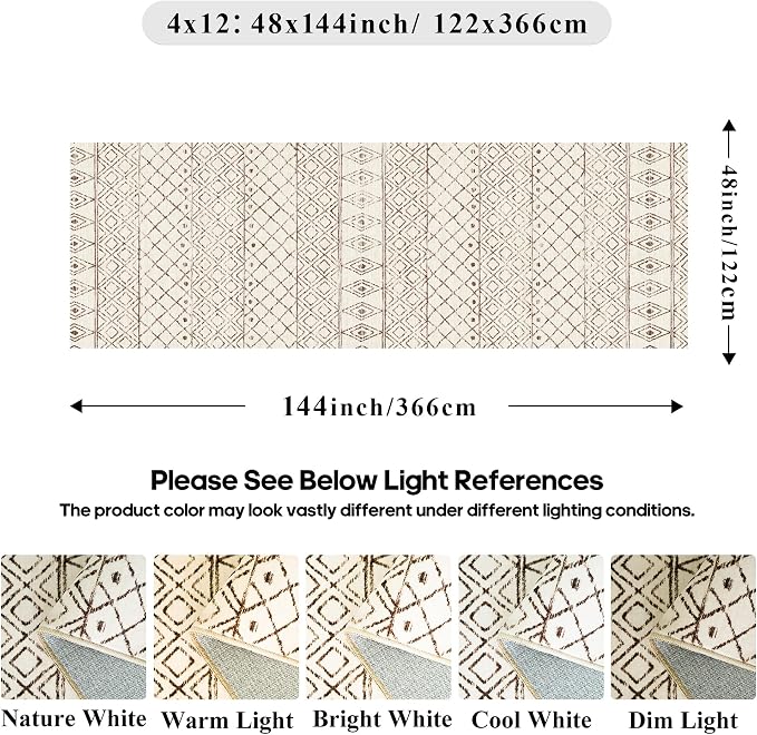Washable 4x12 Runner Rug Hallway: Moroccan Non Slip Extra Long Rugs Beige | Pets Friendly Runners Low Pile Soft Carpet with Rubber Backing for Kitchen Bedroom Entryway Laundry